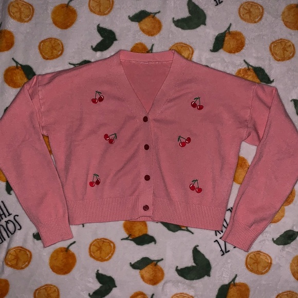 unbranded Sweaters - Women’s Cherry Embroidered Cherries Cardigan